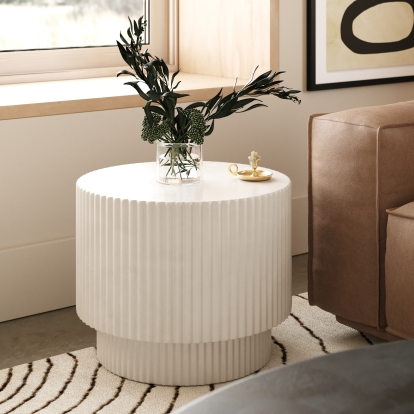 Modrest Gruver Modern White Concrete End Table White End Table 81854 VGGR-674650-WHT