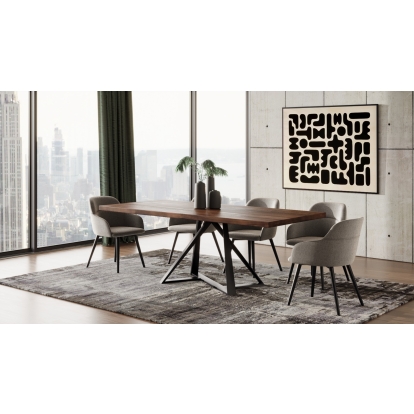Modrest Keanna Modern Industrial Walnut & Black Dining Table Walnut Dining Table 77922 VGEWF2208DA-WAL-DT