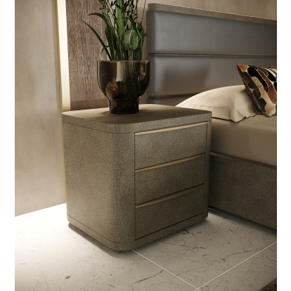 Modrest Lois Modern Beige Shagreen + Brass Nightstand Beige Nightstand 82458 VGVC-N2408