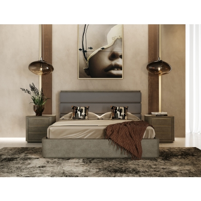 Modrest Lois Modern Grey Leather & Beige Shagreen Bed Beige Bed 82457 VGVC-BD2408-BED