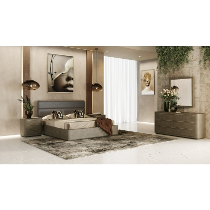 Modrest Lois Modern Grey Leather & Beige Shagreen Bedroom Set Beige Bedroom Set 83074 VGVC-BD2408-SET