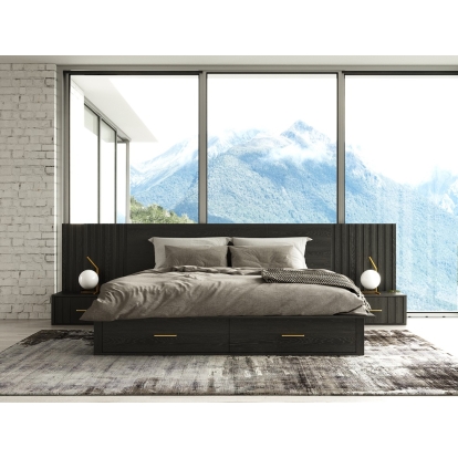 Modrest Manchester- Contemporary Platform Dark Grey Bed with Two Nightstands Dark Grey Bed 80222|80223 VGWD-HLF2-BED-WNS