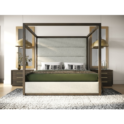 Modrest Manhattan Contemporary Canopy Brown Oak Bed Brown Bed 82799|82800 VGMA-BR-127-BED-CRY