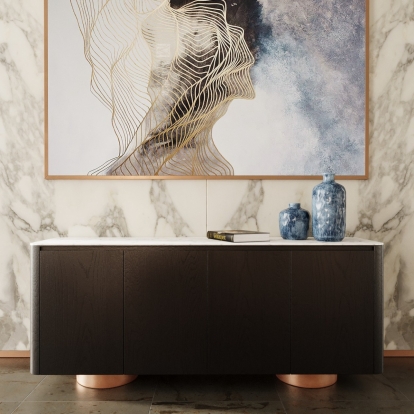 Modrest Peak Modern White Ceramic/Black Oak/Rosegold Buffet Black Buffet 76935 VGHB350M