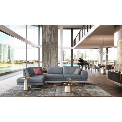 Lamod Italia Mood Contemporary Blue Leather Left Facing Sectional Sofa Blue Sectional Sofa 78661A|80889 VGCCMOOD-SPAZIO-BLUE-LAF