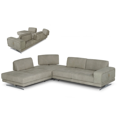 Lamod Italia Mood Italian Grey Leather Left Facing Sectional Sofa Grey Sectional Sofa 78633A VGCCMOOD-GRY-CLOUD-LAF-SECT