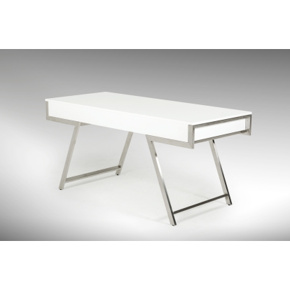 Modrest Dessart Modern White Gloss Office Desk White Office Desk 73578 VGBBMQ1305-WHT