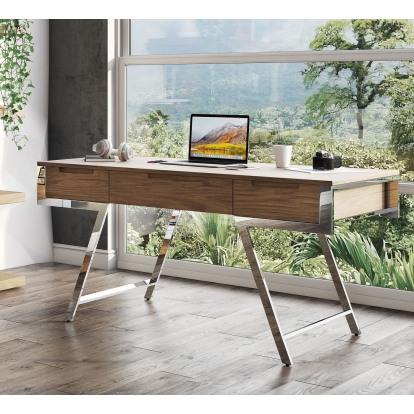 Modrest Dessart Modern Walnut Veneer Desk Walnut Office Desk 77865 VGBBMQ1305-WAL-DESK