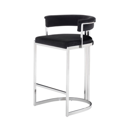 Modrest Munith Modern Black Velvet & Stainless Steel Counter Stool Black Bar Stool 78726 VGZAB9504-BLK-BS