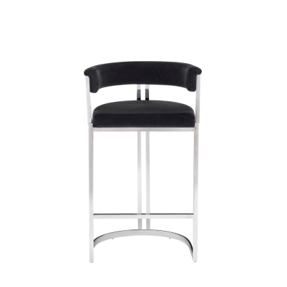 Modrest Munith Modern Black Velvet & Stainless Steel Counter Stool Black Bar Stool 78726 VGZAB9504-BLK-BS