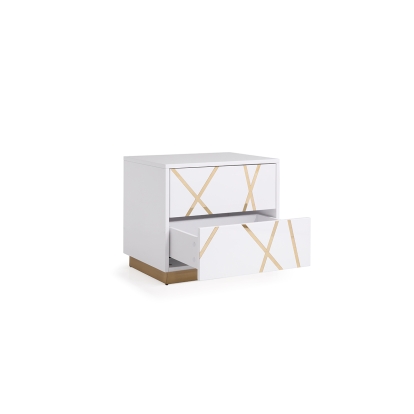 Modrest Nixa Modern White & Gold Nightstand White Nightstand 75644 VGVCN1909-WHT