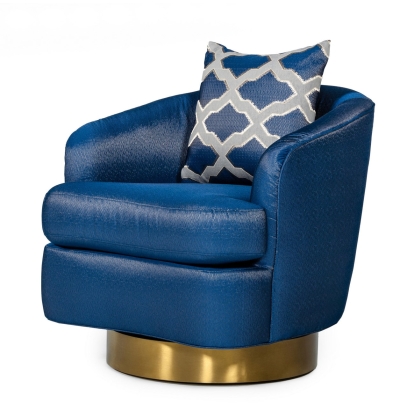 Modrest Niagra Glam Blue and Gold Fabric Accent Chair Blue Lounge Chair 76906 VGODZW-981