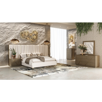 Modrest Nixa Modern Beige Velvet + Brushed Bronze Bed Beige Bed 80559|80001|82703 VGVC-BD1909-BED-BGE