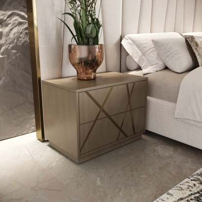 LA Furniture Nixa Modern Wide Birch + Brushed Bronze Nightstand VGVC-N1909-L-BIR Contemporary Style by Vig Furnitrue Number 79921 Catch Home Goods