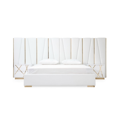 Modrest Nixa Modern White + Gold Bed + Nightstands White Bedroom Set 79279|79277|79278 VGVCBD1909-BLK-BED-2NS-SET