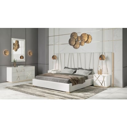 LA Furniture Eastern King Nixa Modern White + Gold 4-Piece Bedroom Set VGVC-BD1909-4PCSET-WHT-EK Contemporary Style by Vig Furnitrue Number 85663 Catch Home Goods