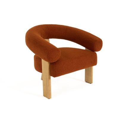 Modrest Nocona Modern Rust Fabric + Wood Accent Chair Brown Accent Chair 81911 VGHM-ST298-RUST