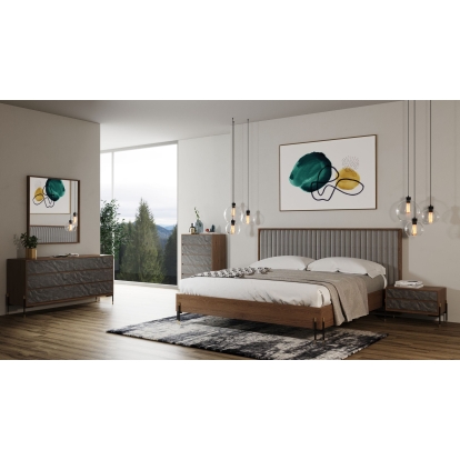 Nova Domus Metcalf Mid-Century Walnut & Grey Bedroom Set Brown Bedroom Set 78999|79000|80280 VGMABR-120-WAL-BED-SET