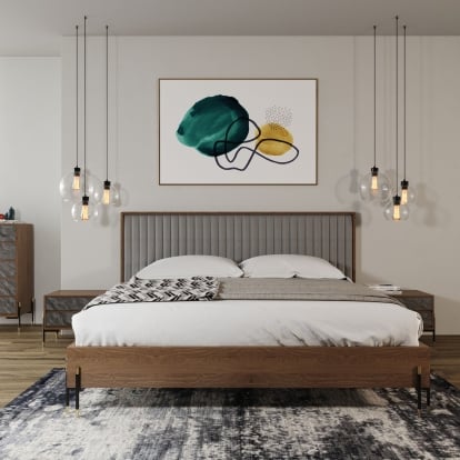 LA Furniture Metcalf Mid-Century Walnut & Grey Bed with Two Nightstands VGMABR-120-BRN-BED Contemporary Style by Vig Furnitrue Number 79021|79022|80279 Catch Home Goods
