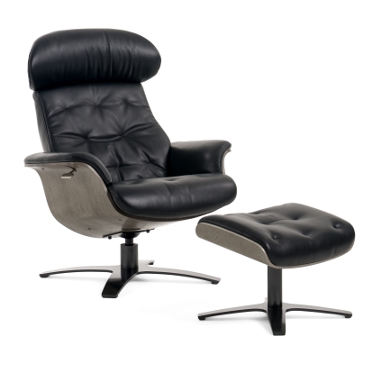 Modrest Nowak Modern Black Lounge Chair & Ottoman Set Black Accent Chair 80967 VGKK-A938-BLK-SET