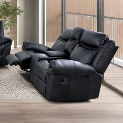 Furniture Of America Agata Transitional Leatherette, Solid Wood, Others Black Glider Recliner Loveseat | NX6001BK-LV