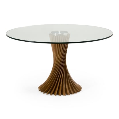 LA Furniture Ocasio Modern Glass + Walnut Round Dining Table VGCS-RT-21042-WAL Contemporary Style by Vig Furnitrue Number 83283 Catch Home Goods