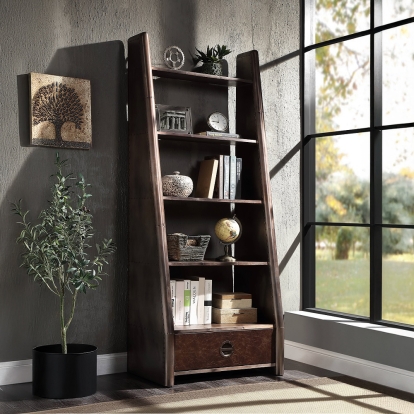 ACME Brancaster Bronze Aluminum & Morrocco Top Grain Leather Bookcase Model OF02405