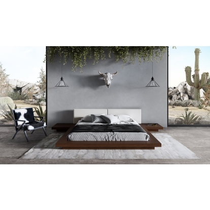Modrest Tokyo Contemporary Walnut and White Platform Bed  Walnut Bed 76814|76813|76814A|76813A VGMABR-90-WAL-WHT