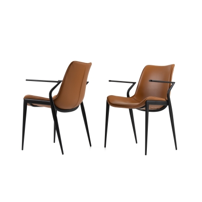 Modrest Osprey Modern Camel Vegan Leather Dining Chair (Set of 2) Camel Dining Chair 82436Z VGHR-3568-N-CML