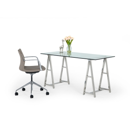 Modrest Ostro Modern Stainless Steel + Glass Desk Silver Desk 79097 VGGMCP-705D-GL-SS-DESK