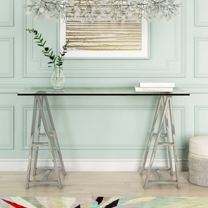 Modrest Ostro Modern Stainless Steel + Glass Desk Silver Desk 79097 VGGMCP-705D-GL-SS-DESK