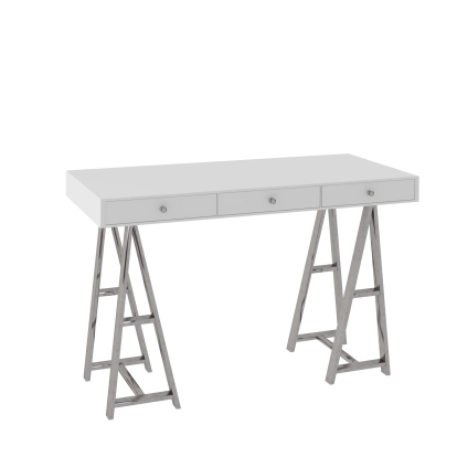 Modrest Ostrow White + Stainless Steel Desk White Office Desk 79098 VGGMCP-705E-WHT-DSK