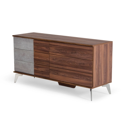 Nova Domus Palermo Modern Italian Faux Concrete & Walnut Dresser Walnut Dresser 75553 VGACPALERMO-WAL-DRS