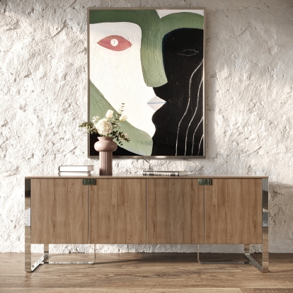 Modrest Pauline- Modern Walnut and Stainless Steel Sideboard Buffet Walnut Buffet 79837 VGBB-MI2203T-WAL-B