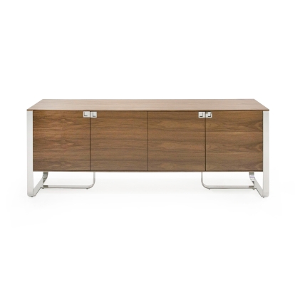 Modrest Pauline- Modern Walnut and Stainless Steel Sideboard Buffet Walnut Buffet 79837 VGBB-MI2203T-WAL-B