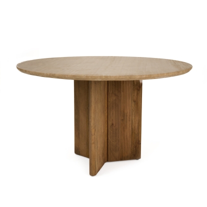 Modrest Pawnee Modern Travertine Marble + Wood Round Dining Table Beige Dining Table 82018 VGBR-SBA-2706-130
