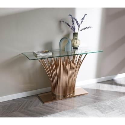 Modrest Paxton Modern Glass + Rosegold Console Table Gold Console Table 78934 VGVCK817-CS-RG-CT