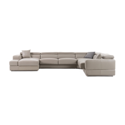 Divani Casa Pella Modern Grey Italian Leather U Shaped Sectional Sofa Grey Sectional Sofa 79272 VGCA5106O-GRY-LAF-SECT