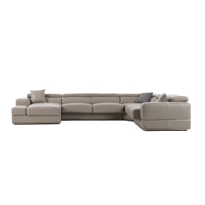 Divani Casa Pella Modern Grey Italian Leather U Shaped Sectional Sofa Grey Sectional Sofa 79272 VGCA5106O-GRY-LAF-SECT