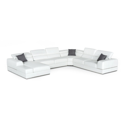 Divani Casa Pella Modern White Italian Leather U Shaped Sectional Sofa White Sectional Sofa 77224 VGCA5106-LAF