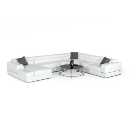 Divani Casa Pella Modern White Italian Leather U Shaped Sectional Sofa White Sectional Sofa 77224 VGCA5106-LAF
