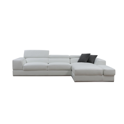 Divani Casa Pella Mini Modern White Leather Right Facing Sectional Sofa White Sectional Sofa 79273 VGCA5106A-WHT-RAF-SECT