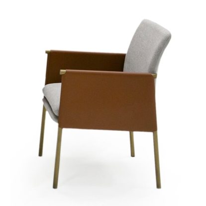 Modrest Pettit Modern Light Grey/ Camel and Brass Arm Dining Chair Light Grey Dining Chair 79752 VGGA-6988CH-1-WHT-B-DC