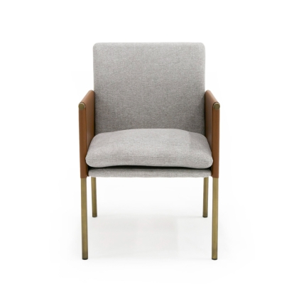 Modrest Pettit Modern Light Grey/ Camel and Brass Arm Dining Chair Light Grey Dining Chair 79752 VGGA-6988CH-1-WHT-B-DC