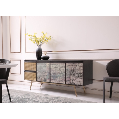 Modrest Phelan Modern Smoked Ash & Brass Buffet Brown Buffet 77792 VGVCG2020-BUF