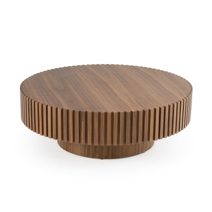 Modrest Pierre Modern Walnut Large Round Coffee Table Walnut Coffee Table 82603 VGDW-DW4023-LRG-WAL