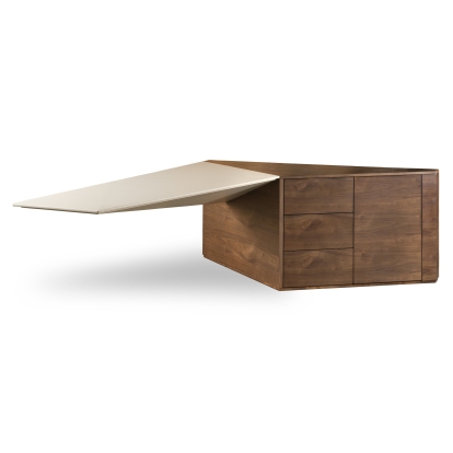 Modrest Pilot Modern Dark Walnut + Beige Leather Desk Walnut Desk 81761 VGVC-BT2323