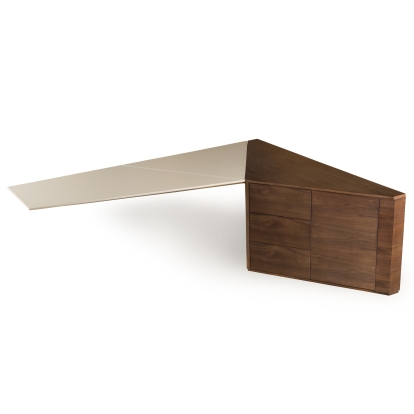 Modrest Pilot Modern Dark Walnut + Beige Leather Desk Walnut Desk 81761 VGVC-BT2323