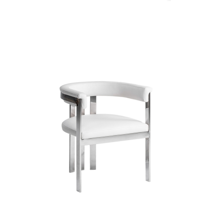 Modrest Pontiac Modern White Vegan Leather + Stainless Steel Dining Chair White Dining Chair 81231 VGZA-Y129-WHTSTL