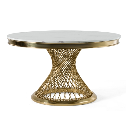 Modrest Potter White Marble & Gold Stainless Steel Round Dining Table White Dining Table 80366 VGZAT9007
